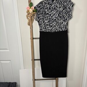 Express Black White Animal Print Sheath Dress Cap Sleeve Casual Size Large